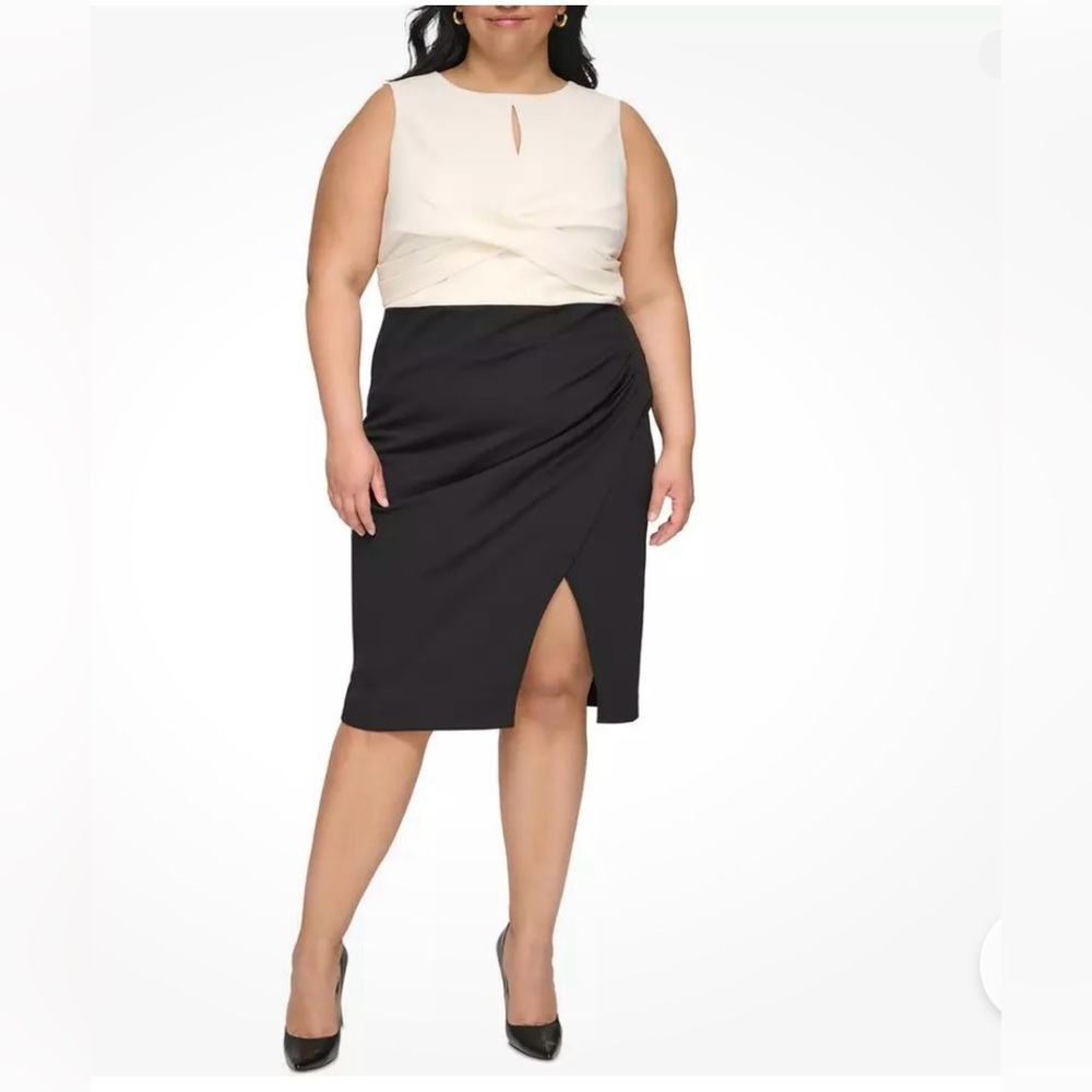 NWT DKNY‎ dress size 22W black & cream keyhole sheath dress PERFECT 🖤